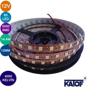 12V 4000K 5050Smd IP20 60Ledli 12mm Bakır Pcb Şerit Led