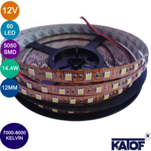 12V Soğuk Beyaz 5050Smd IP20 60Ledli 12mm Bakır Pcb Şerit Led