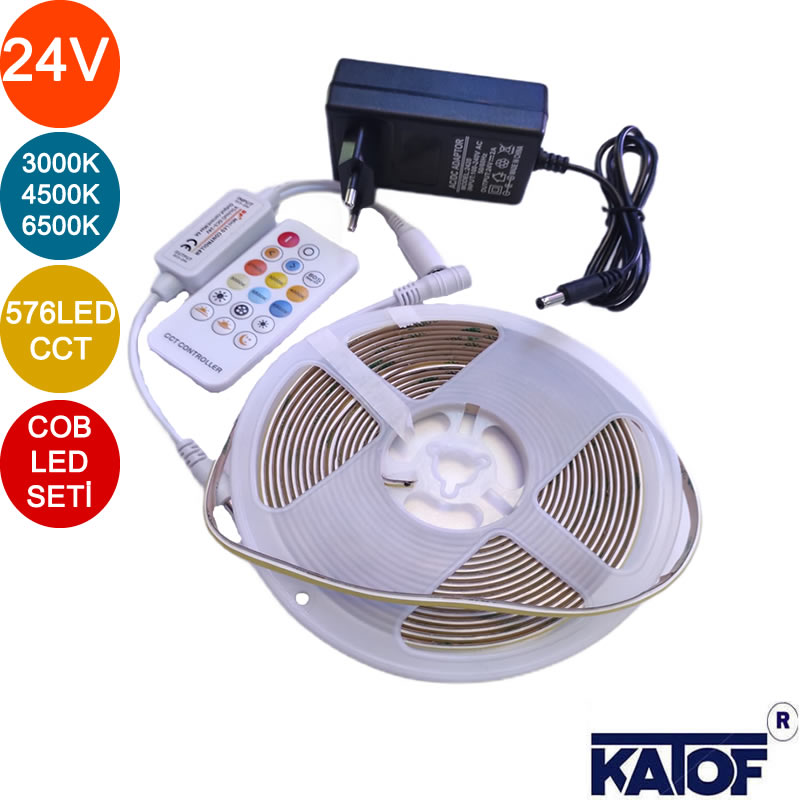 24V 3 Renk CCT Cob Şerit Led Seti - Kumanda ve Adaptörlü