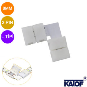 8mm 2pin Tek Renk Şerit Led L Tipi Lehimsiz Montaj Konnektörü