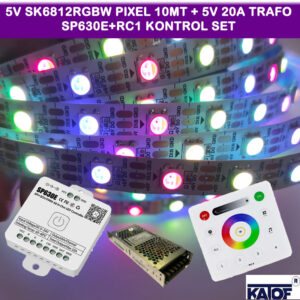 5V SK6812 RGBW Led 10mt. + 5V 20A Trafo + SP630E + RC3 Kontrol Kumandalı Set